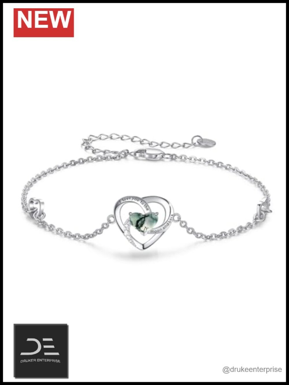 925 Sterling Silver Heart I Love You to The Moon and Back Bracelet Adjustable